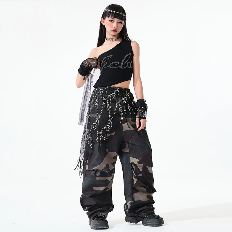 여름 볼룸 댄스 슈트 그룹 재즈 댄스 의류 키즈 힙합 댄스 의상 스트리트웨어 무대 Kpop Rave Outfits SL13257
