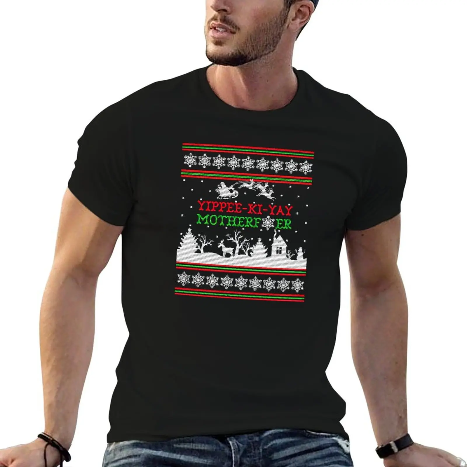 Die Hard Yippee-Ki-Yay Ugly Christmas T-Shirt Trendy Print Short Sleeve T-Shirt