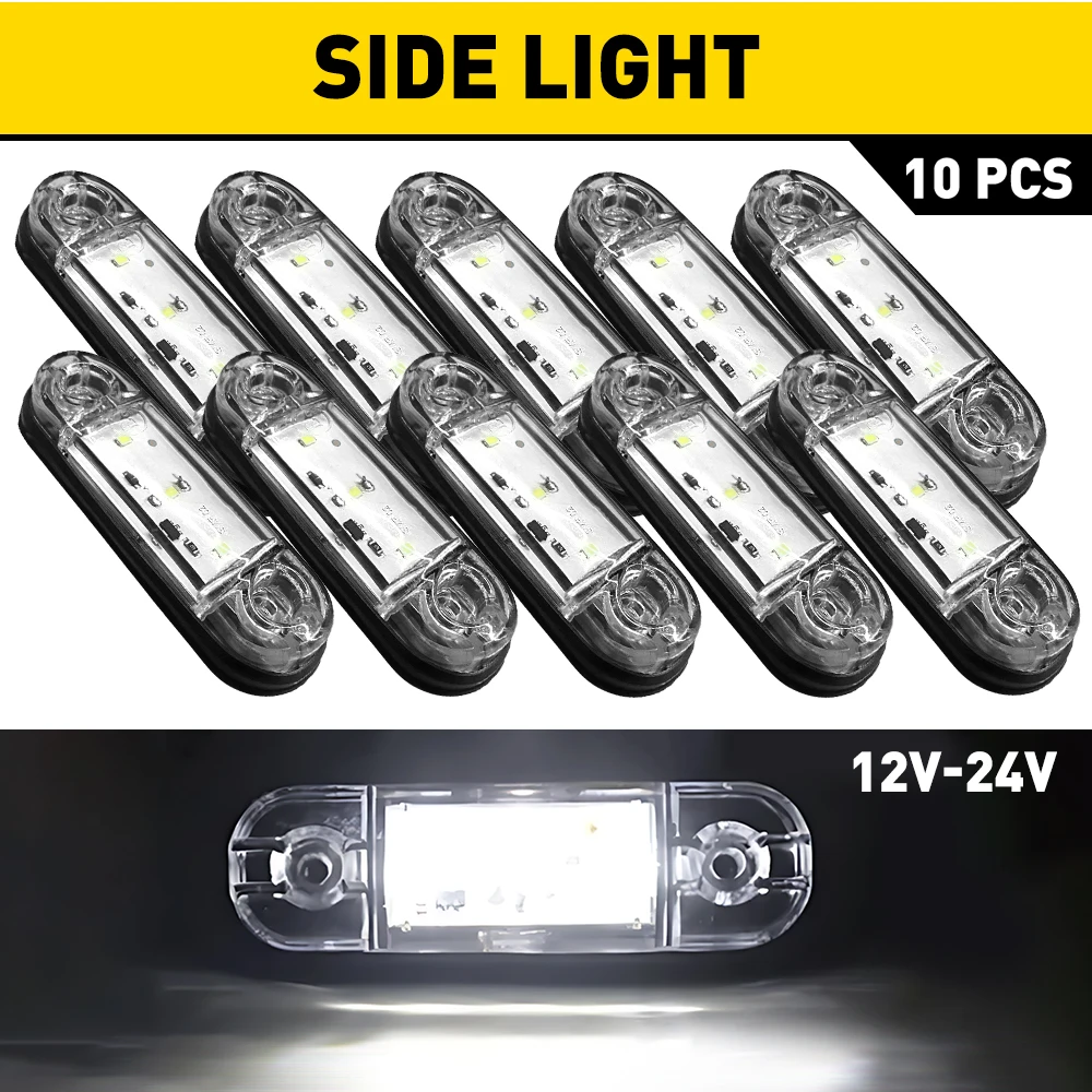 

10Pcs 12/24V 3LED Side Marker Lights For Trailer Trucks Cars White Yellow Clear Amber Lens Side Clearance Warning Indicator Lamp