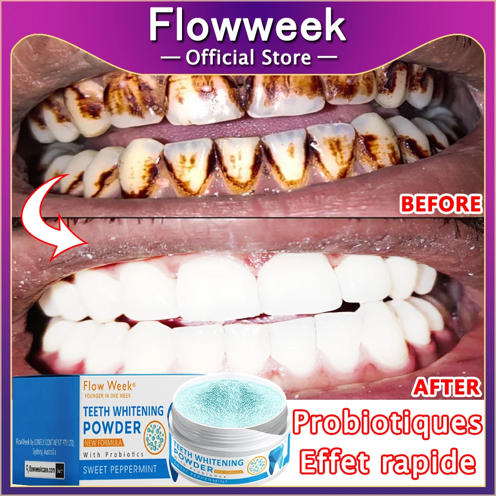 Flower Week Dentes Whitening Pó, uma alternativa ao polonês dente e removedor de mancha dente, para dentes sensíveis e freshening