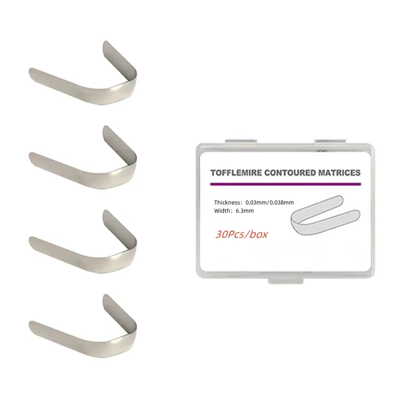 30Pc Dental Tofflemire Contoured Matrices Double Contoured Matrix Stainless Steel Matrix Bands 0.03mm/0.038mm Dentistry Material