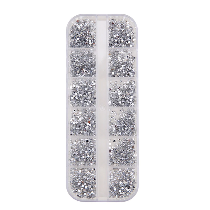 Clear Silver Rhinestones for Nail Art Decorations, Round Glitters with Hard Case, DIY Nail Art Decorations, 1.5mm, 3000 PCs