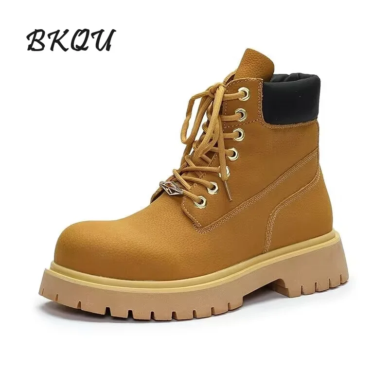 

BKQU thick-soled height-up Rhubarb Black Chelsea Boots Men 2024 Autumn British wind side zipper outdoor everything Luffian