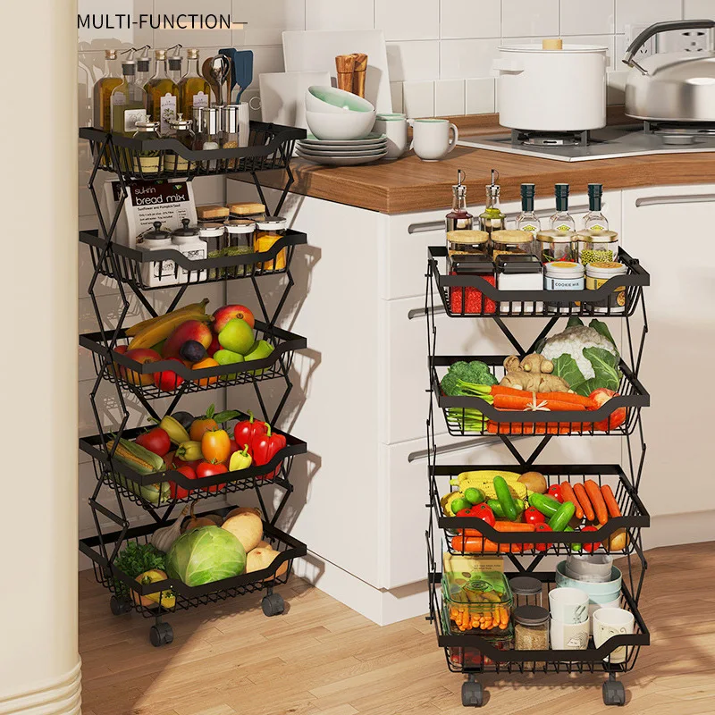 

1pc Expandable Foldable Fruit and Vegetable Storage Rack, Mobile Multi-Tier Kitchen Seasoning Organizer Stand