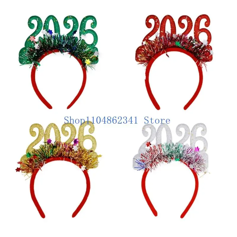 5asd Shimmering 2026 New Year Celebration Headbands with Glittering Decoration Adult Children New Year Eve Headwear for Party