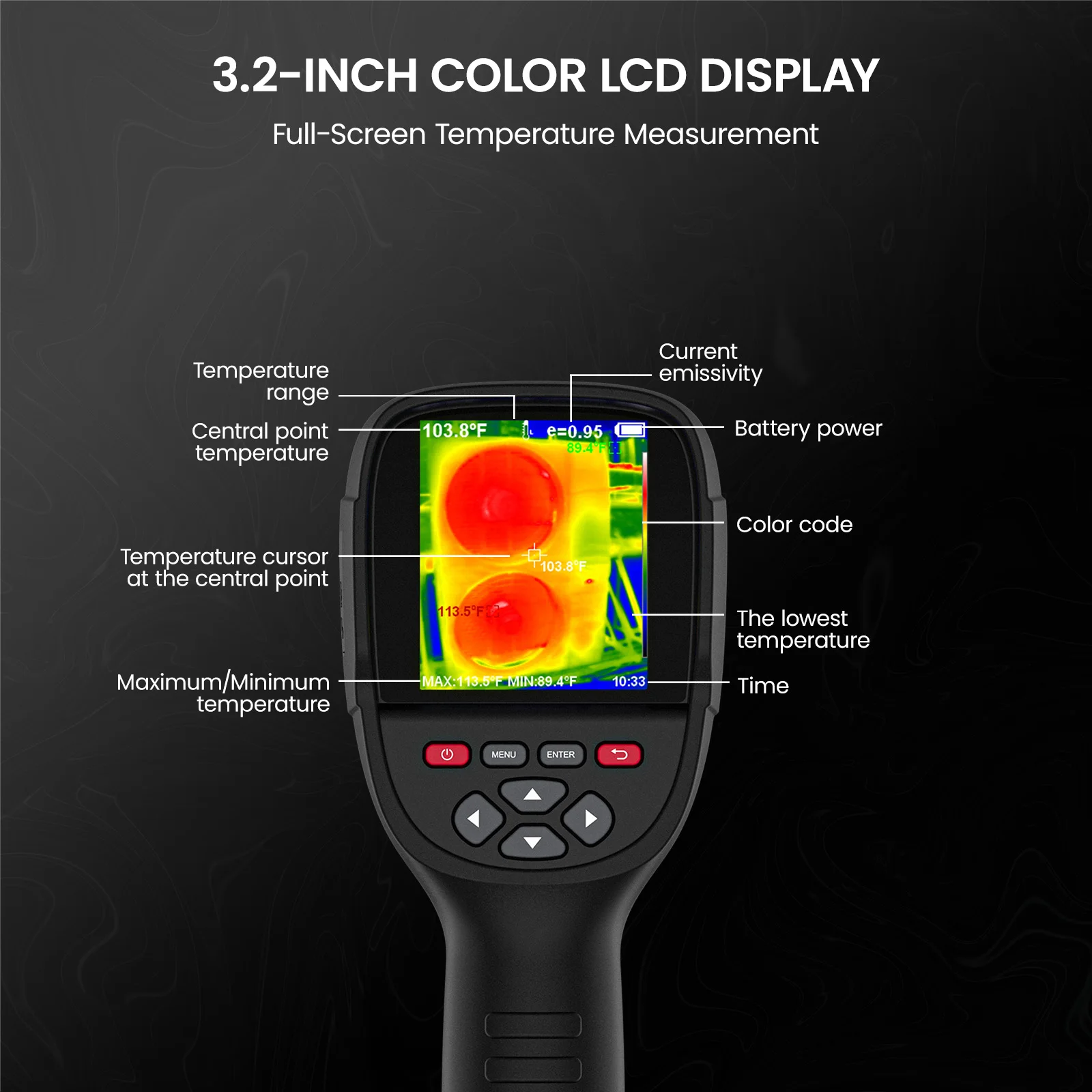 KAIWEETS Portable Handheld 3.2 inch  550 Celsius degree IR Resolution 256*192 50Hz Cheap Industrial Thermal Camera