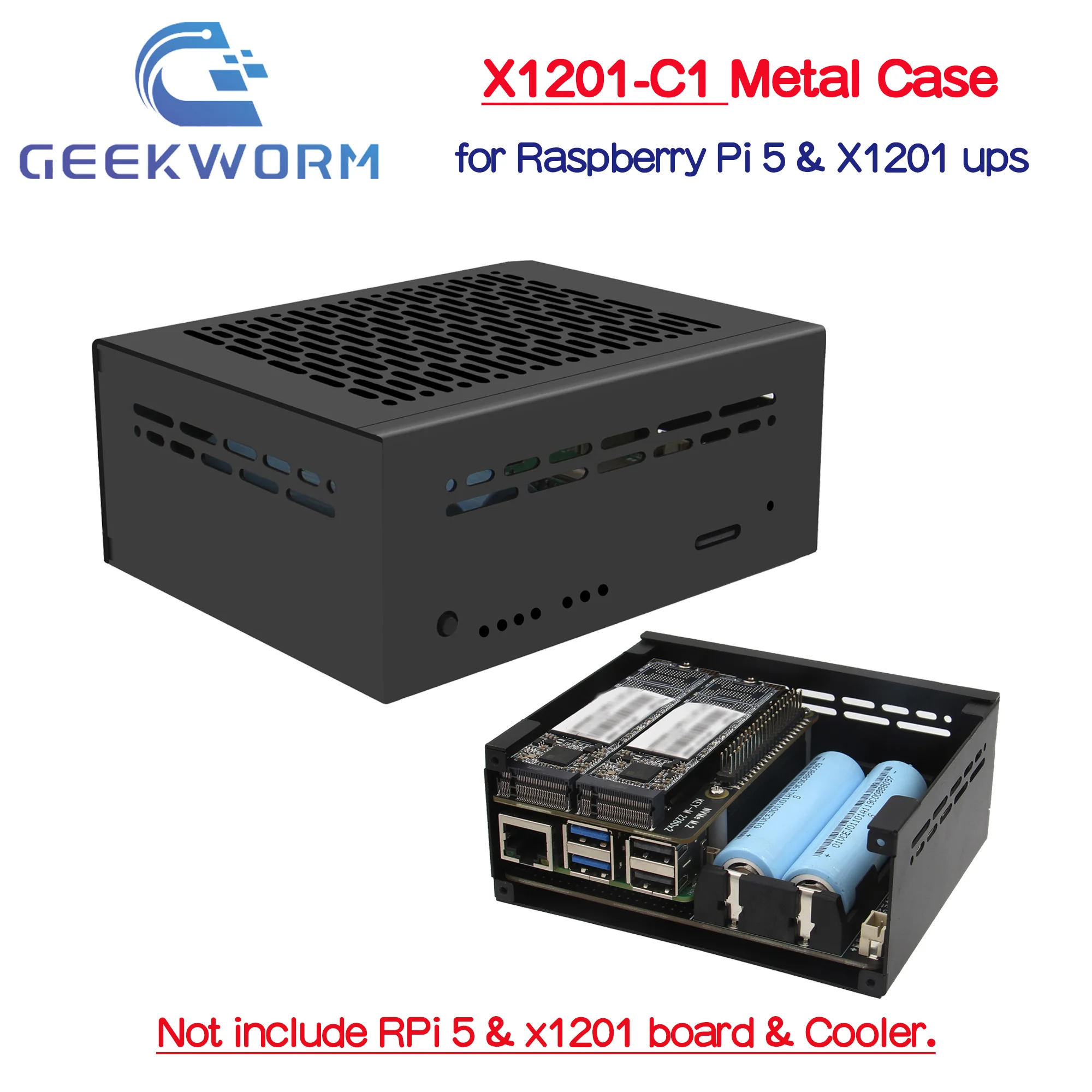Geekworm X1201-C1 Metal Case for Raspberry Pi 5 & X1201 UPS Board