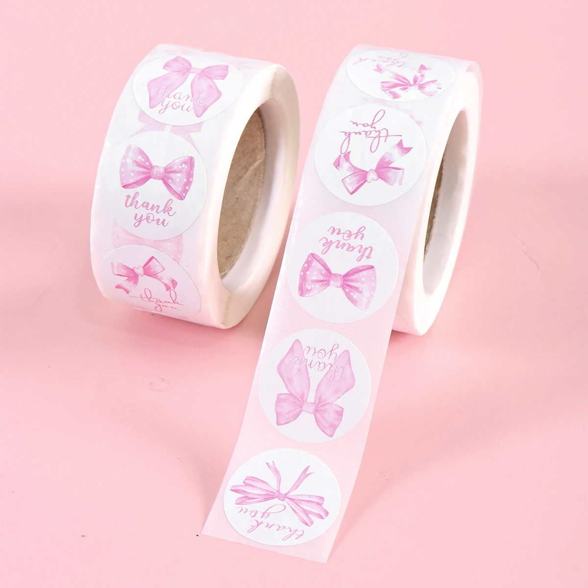 500 Stück rosa Schleifen-Rundsticker, Cartoon-Dankeschön-Aufkleber, Etiketten für Party-Umschläge, Geschenk-Siegelsticker, Aufkleber – Detail 3