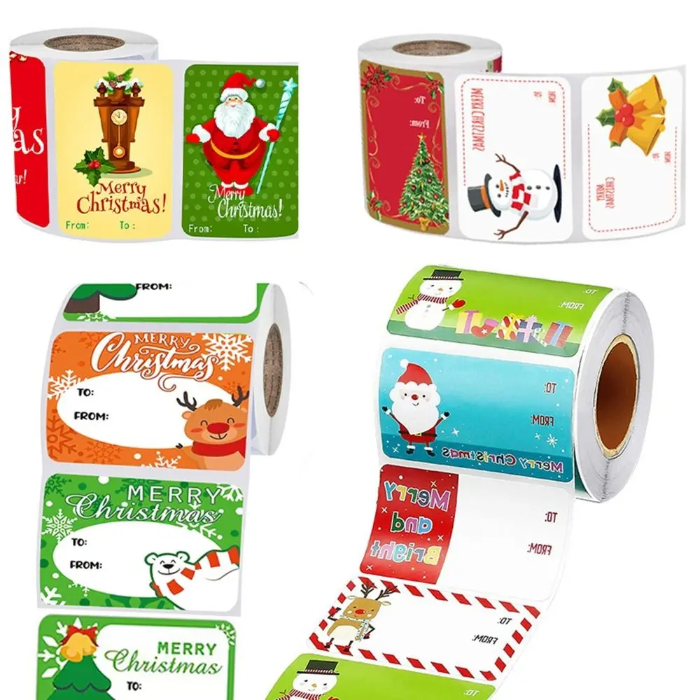 New Kraft Color Christmas Stickers Self Adhesive DIY Sticker Roll Xmas Presents Gift Name Tag Stickers Christmas