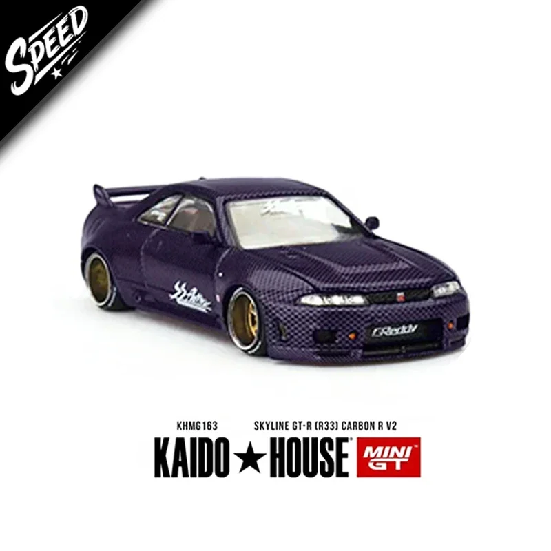 

MINIGT В наличии Skyline GTR R33 1:64 Active Purple Carbon R V2 Открываемый капот Литая под давлением модель автомобиля Kaido House KHMG163