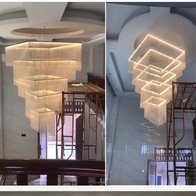 

Villa Loft Air Empty Modern 2025 Duplex Building Living Room Large Chandelier Luxury Tassel Chain Hanging Lamps