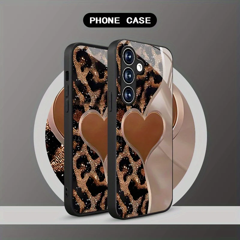 Premium Glitter Leopard Glass phone case fashion phone cases mobile phones for Samsung Galaxy S26 S25 S24 S23 S22 FE,Ultra,Plus