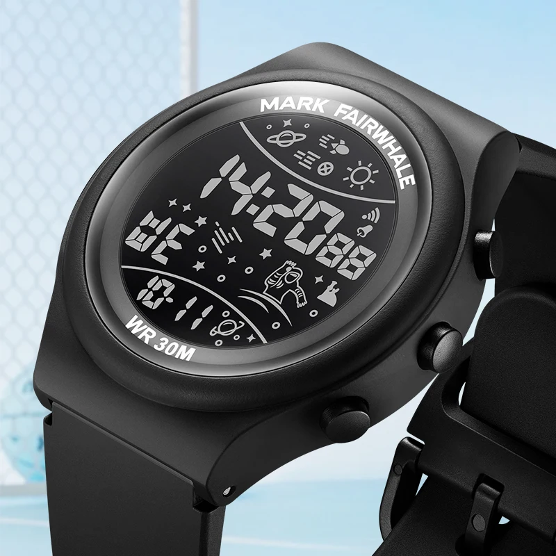 

Mark Fairwhale 4440, мужские часы с резиновым ремешком, будильник, хронограф, водонепроницаемые спортивные цифровые часы для мужчин
