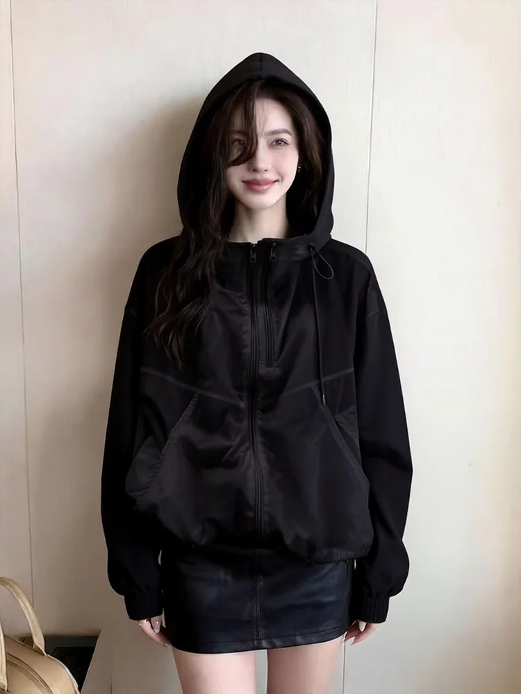 

Lightweight Casual Women's Jacket Summer Loose Double Zipper Single Layer Thin Style Hooded Breathable UV Protection Coat