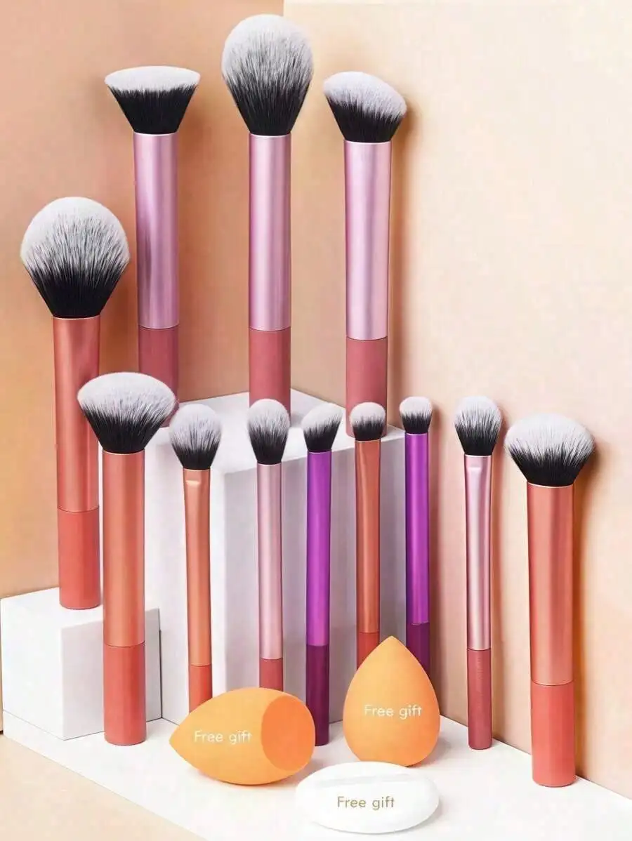 

SGIAWETA-12pcs Multi-Functional Makeup Brush Set Including Powder Brush, Blush Brush, Foundation Brush, Eyeshadow Brush, Blending Brush, Contour Brush, Along With An Oblique Cut Makeup Sponge, Rounded Makeup Sponge, And White Powder Puff,Summer Style, Bac