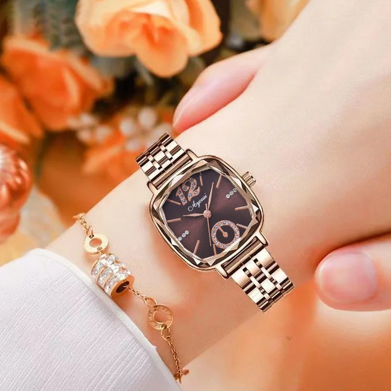 Zagraniczny koreański kompaktowy zegarek damski z podwójnym kalendarzem, modny, delikatny, wspaniały, delikatny zegarek damski z osobowością
