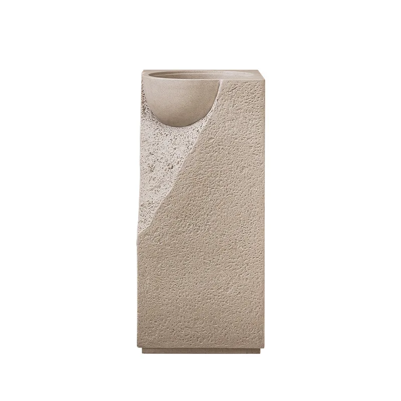 

Stone Creative Art Basin Designer Pillar Basin Floor-to-ceiling Integrated Pillar Basin Homestay Japanese Wabi Sand Cream Wind