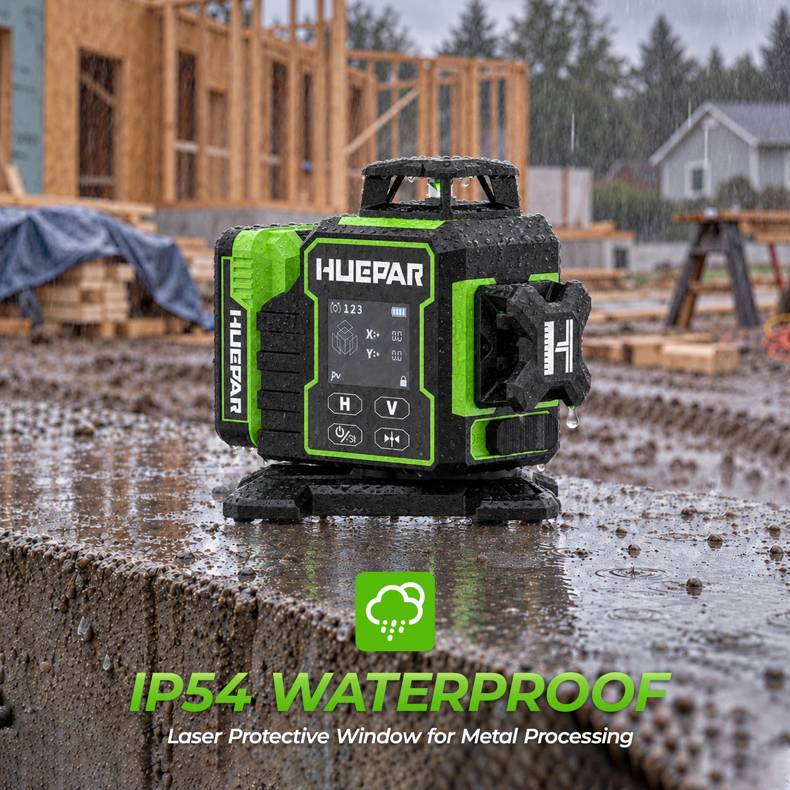 Huepar W03CG Laser-Wasserwaage, 3 x 360 selbstnivellierend, 3D-Bluetooth-Laser mit 12 Linien, elektrisch drehbarer Basis und großem LCD-Bildschirm – Detail 8