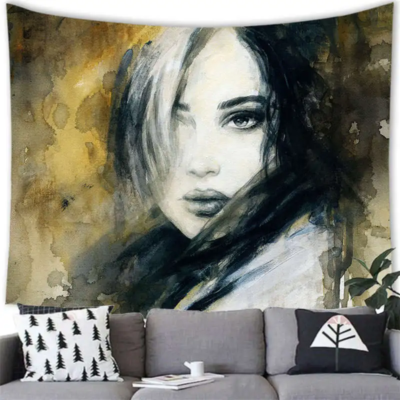 A woman with elegant demeanor digital-printed polyester tapestries living rooms bedrooms macrame wall hanging room decor