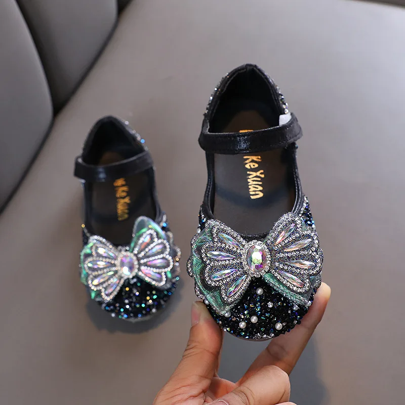 

Kids Shoes Girls Princess Glitter Flats Children Fashion Shoes Sequin Bow Toddler Flats Shoes 2023 Spring New H974