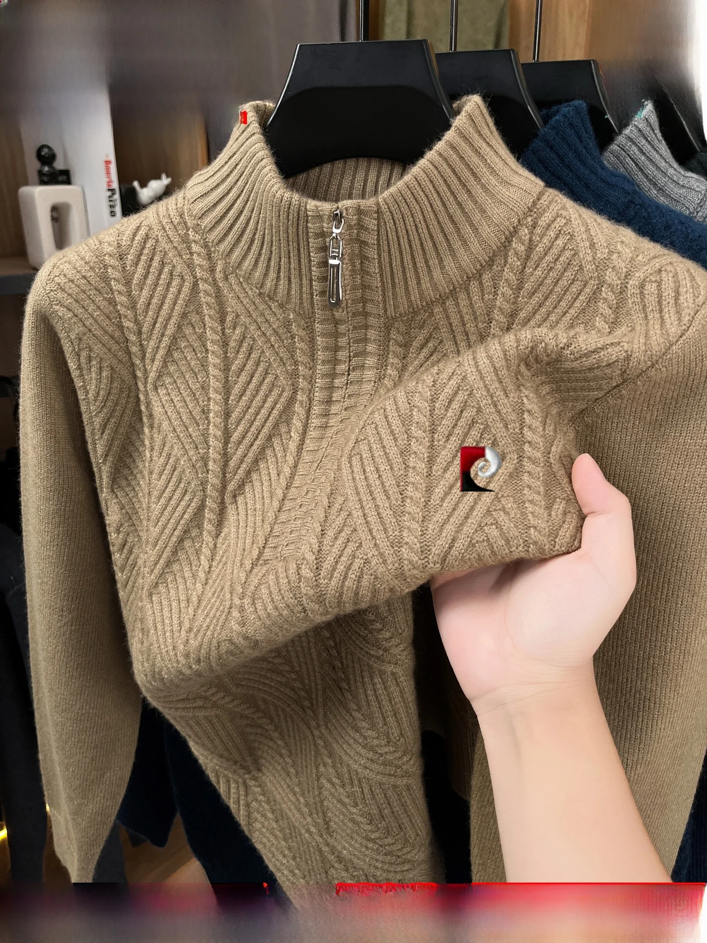 

Мужской зимний утепленный шерстяной свитер Pierre Cardin на молнии, повседневный, свободного кроя, с длинным рукавом, с высоким воротником, теплый, модный