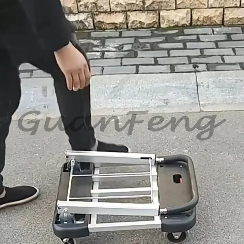 Aluminum Alloy Folding Portable Telescopic Trolley 150kg Load‑Bearing Household Small Cargo Trailer