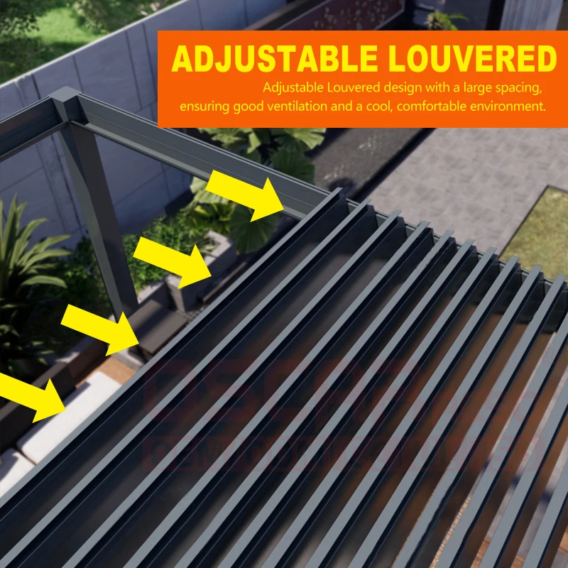 Outdoor Garden Motorized Bioclimatic Aluminum Structure With Adjustable Louvers for Backyard Patio Balcony pergola