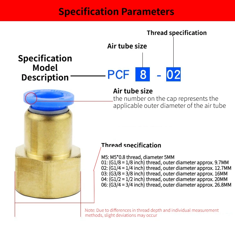 PCF Air Pipe Fitting 4 6 8 10 12mm Hose Tube -1/8 3/8 1/2 1/4 BSP Female Thread Brass Pneumatic Connector Quick Joint Fitting