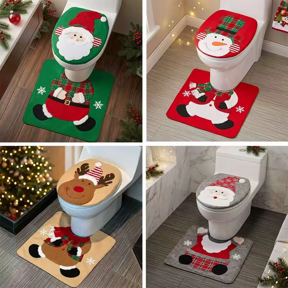 Faceless Santa Claus snowman deer toilet cover, household hotel Christmas toilet, Christmas decorations, toilet decoration
