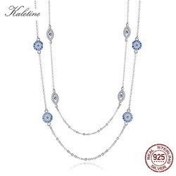 KALETINE 925 Sterling Silver Necklace Women Round Pendant Evil Eye Necklaces Blue Zircon Long Link Chain Turkey Jewelry 2020