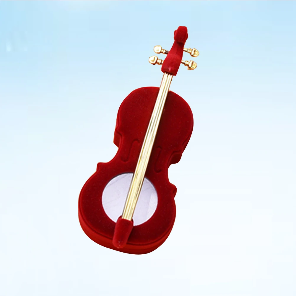 

Jewelry Box Violin Shape Ring Earrings Holder Creative Storage Organizer European Design Red Flannel Lined Wear-Resistant Small