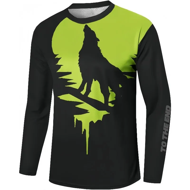 

New Hot Selling 3D Printed Wolf Howl Men's Cycling Suit, Comfortable and Quick Drying Long Sleeved Shirt for Cycling