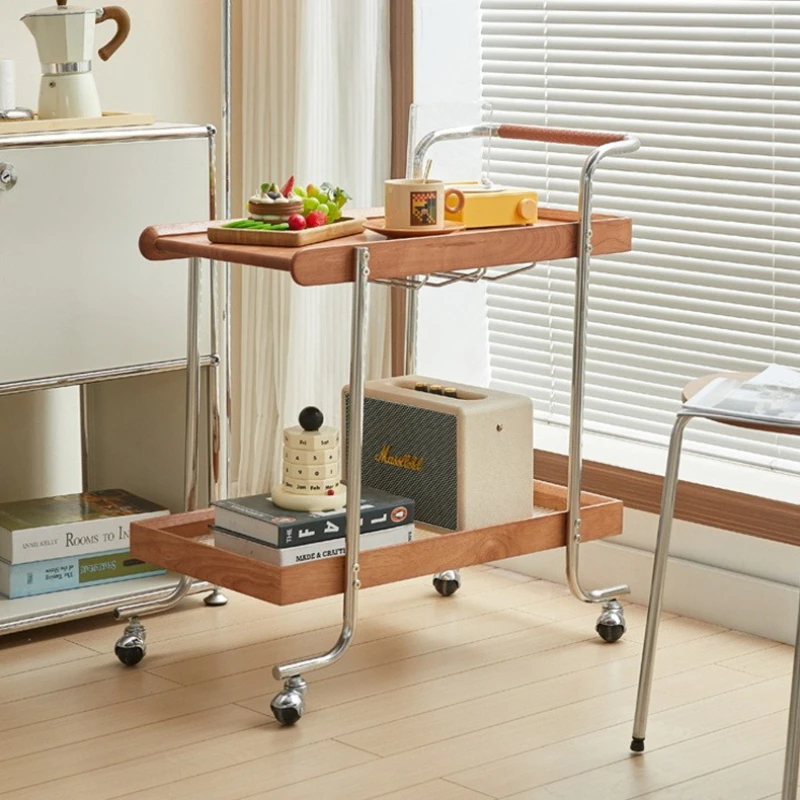

Solid wood movable sofa side few Japanese-style wheeled trolley small apartment bedside storage ins mini small coffee table