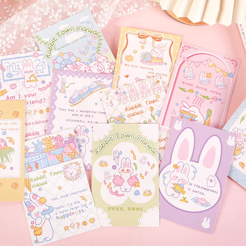30 Sheets/Set Rabbit Town Manual Series Postcard Cute Cartoon Bunny Greeting Message Cards Birthday Gift Card