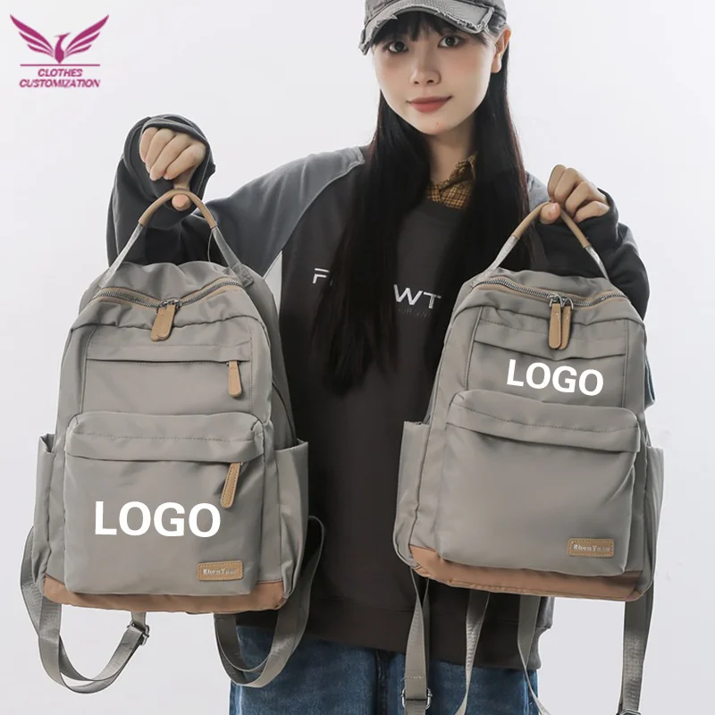 

Custom Name Logo Nylon Waterproof Women Backpack Oxford cloth student backpack print photo Large Capacity Laptop School Bag