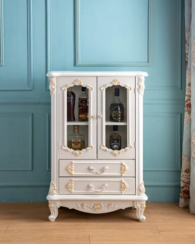 

European luxury wine cabinet white locker ivory white dining side cabinet living bookcase simple French side cabinet glass