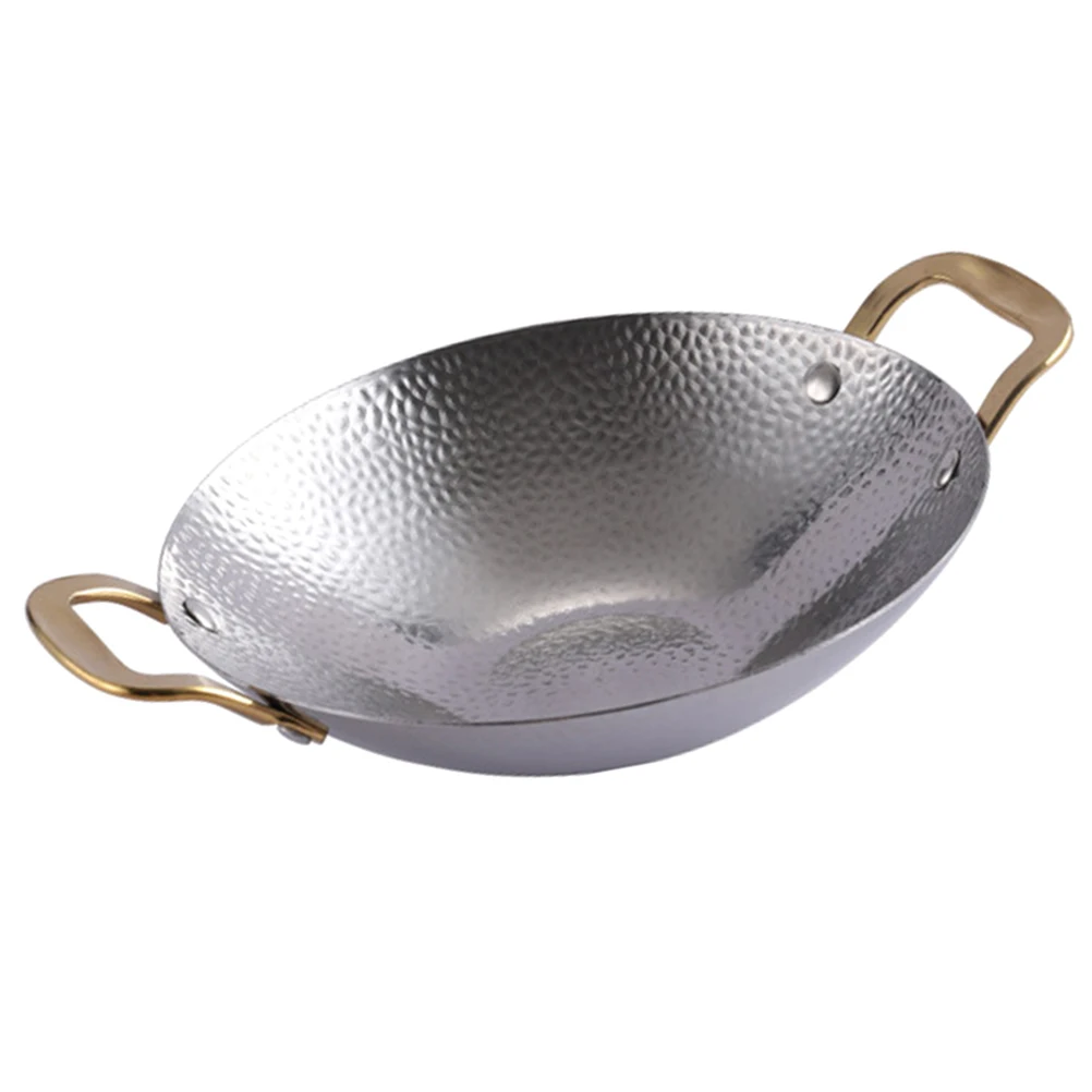 

Stainless Steel Hammered Wok Small Pots for Cooking Lightweight Kitchen Pan Utensil Easy Clean Household Use Korean