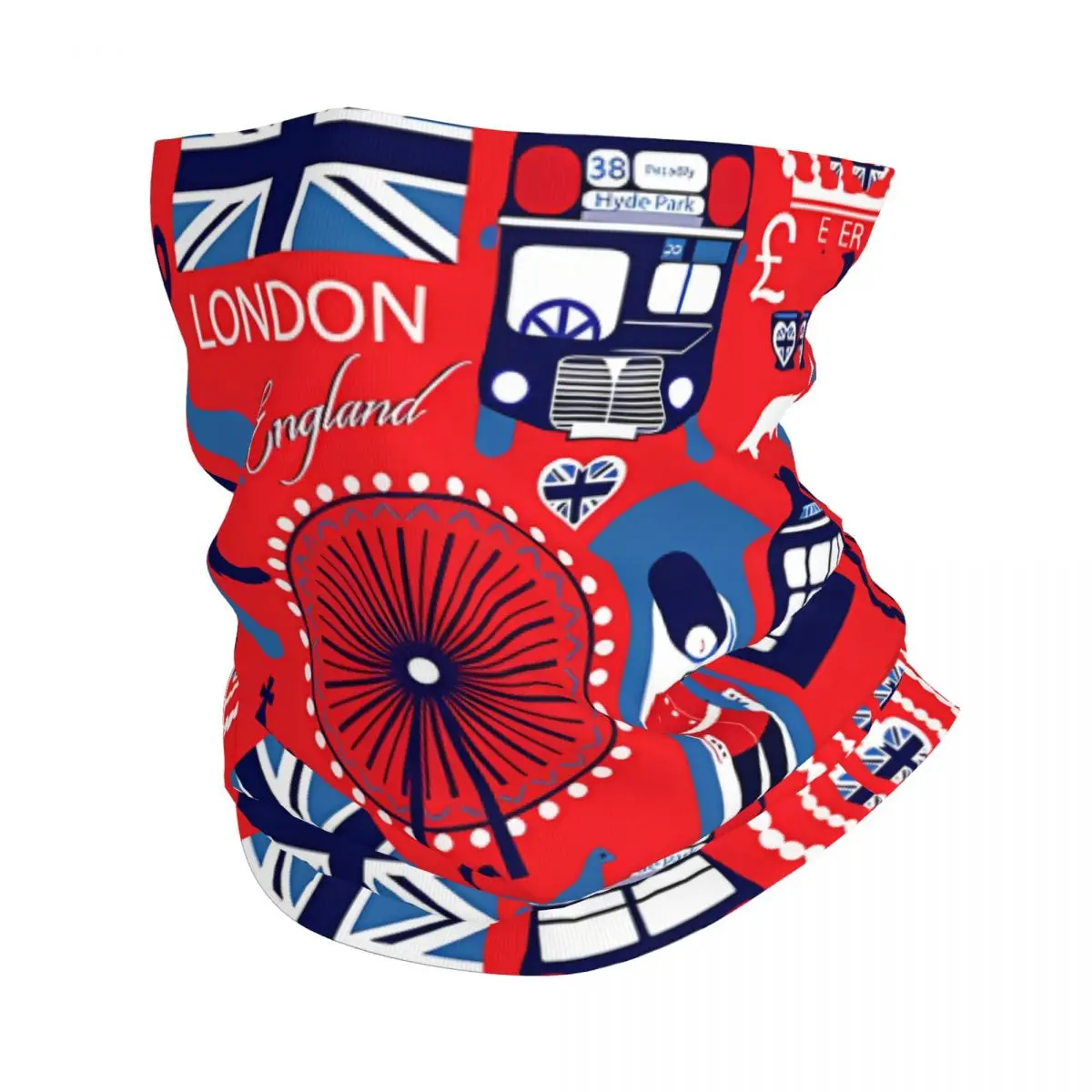 Retro British Red Blue London Scarf Neckerchief Neck Face Mask Polyester