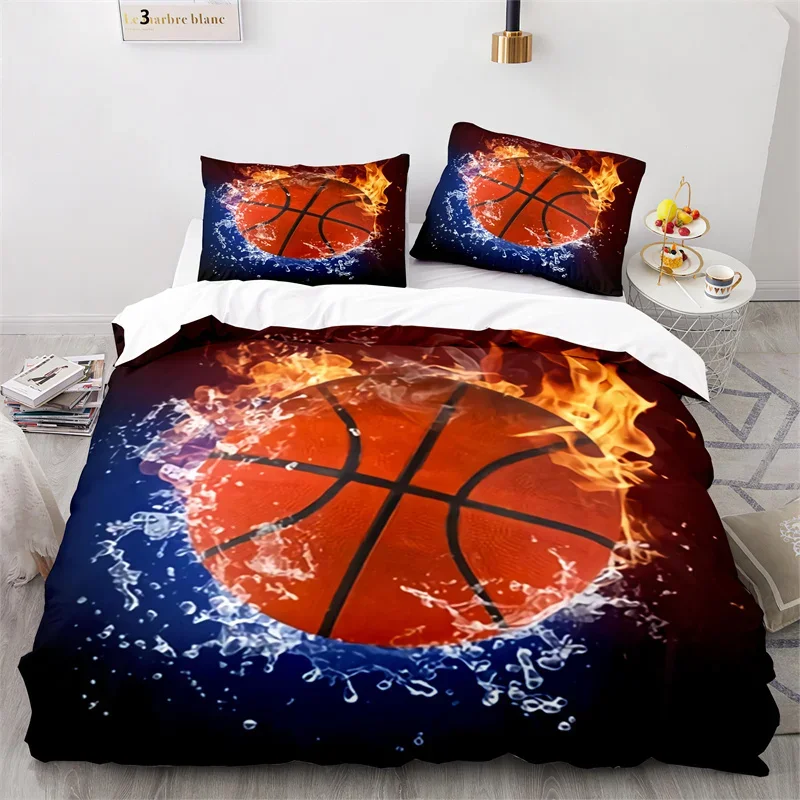 Boys Basketball Bedding Set Sports Theme 3D Ball Duvet Cover Full King For Teen Men Microfiber Competitive Game Comforter Cover