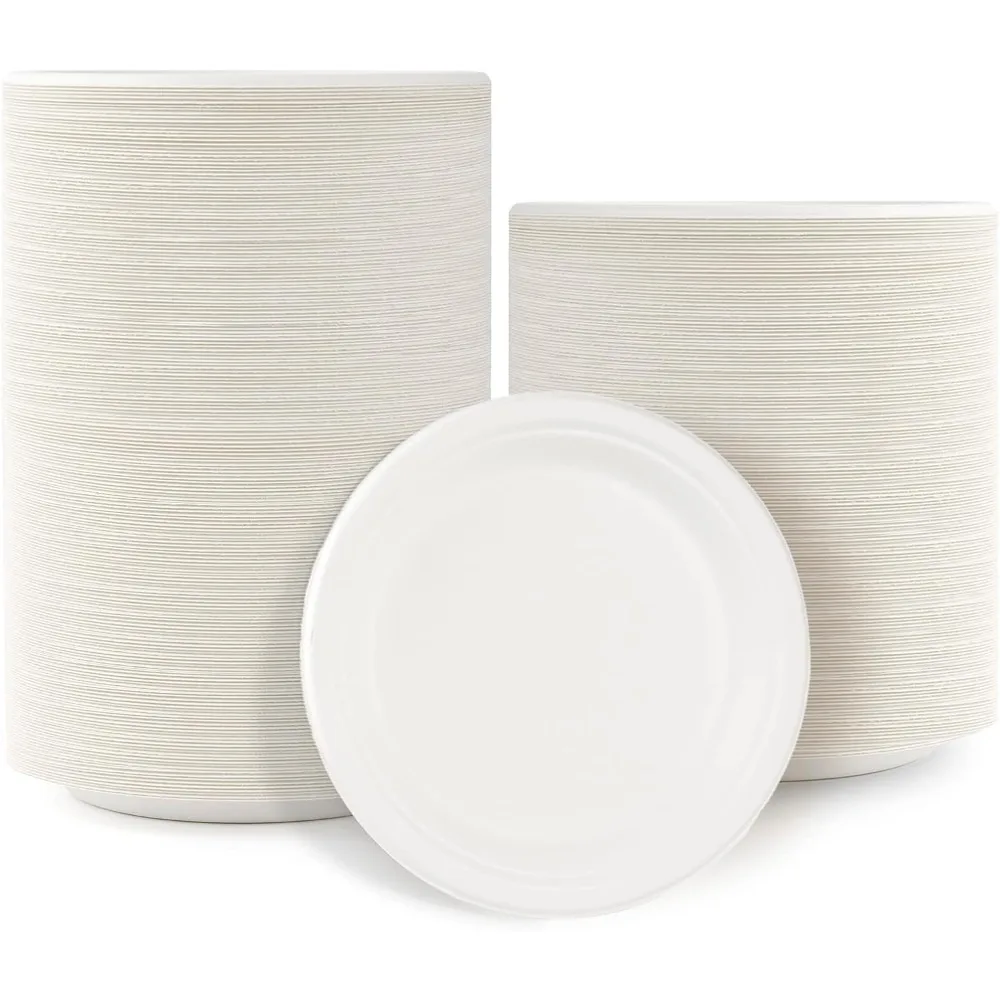 

Eco-Friendly 10-Inch Sugarcane Compostable Plates, 500 Count Biodegradable Paper Dinnerware