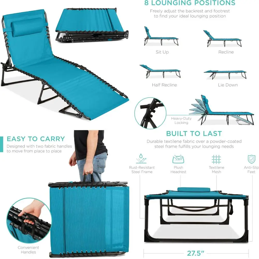 

Portable Outdoor Folding Recliner Lounge Chair for Lawn, 8 Adjustable Positions, 300lb Capacity, Comfortable Patio Furniture