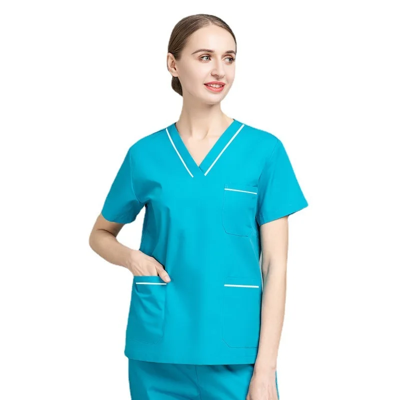 

Nurse's Summer Thin Short Sleeved Polyester Cotton Hand Wash Suit Women, Operating Room Dentist's Set For Men