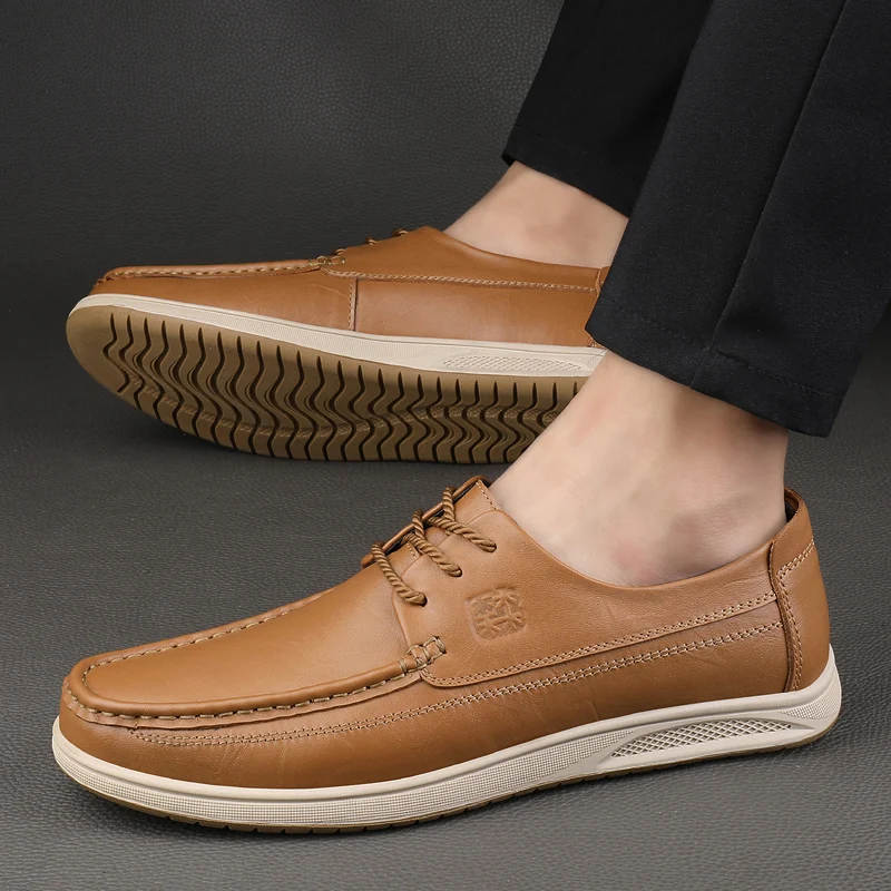 Sapatos de couro genuíno masculino, Luxo, Marca, Ao ar livre, Casual, Caminhada, Versátil, Dirigir Diário, Escritório