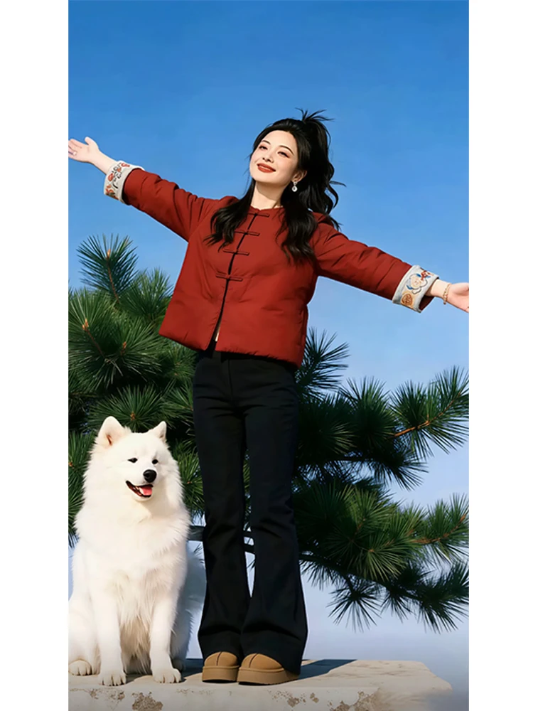 

New Chinese Retro Sle ort down Cotton Jaet Women's Winter New Arrival Small Size Stand Collar Button Coat Korean Versio...