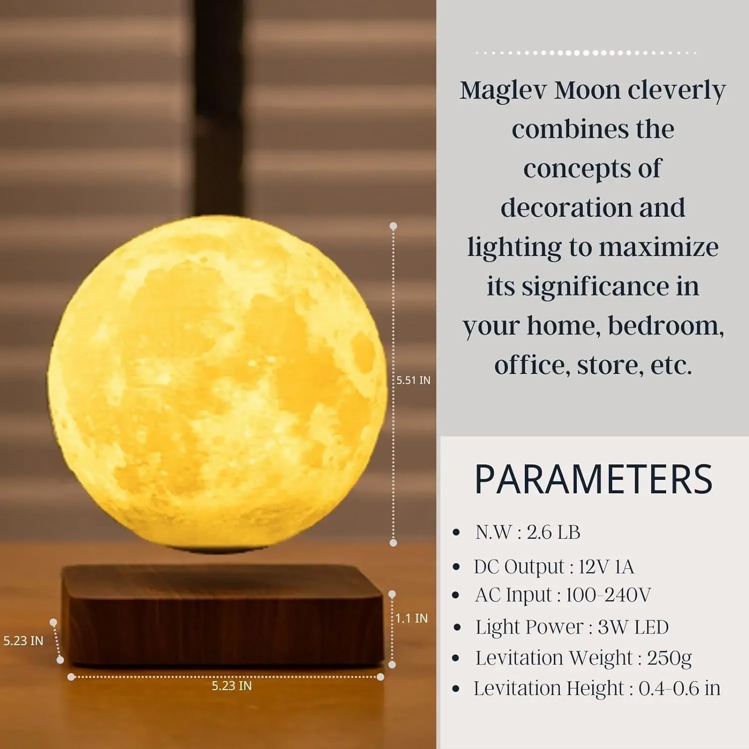 16Colors Floating Galaxy 3D Moon Lamp with Remote Control RGB Levitating Moon Lamp for Home Office Room Decor Kids/Adults Gifts