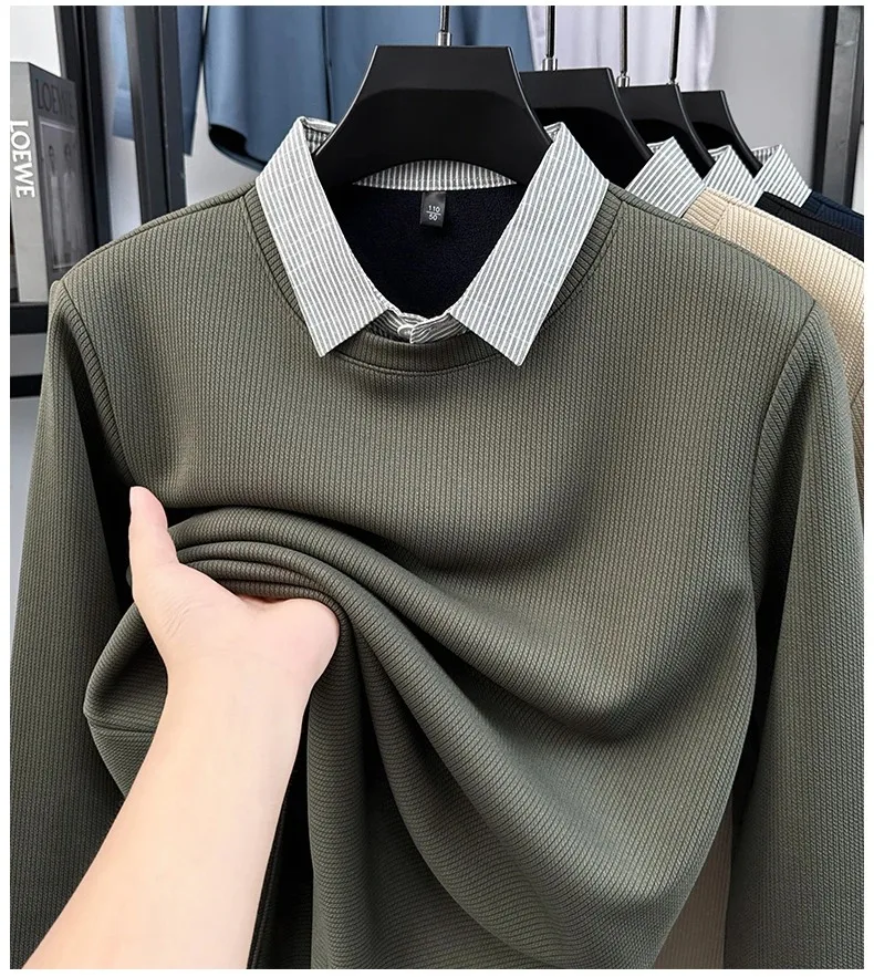 Hochwertiger gefälschter zweiteiliger Reverspullover für Herren, neue Mode, hautfreundlich, Komfort, Plüsch, warm, luxuriös, Trend, lässiger Pullover – Detail 4