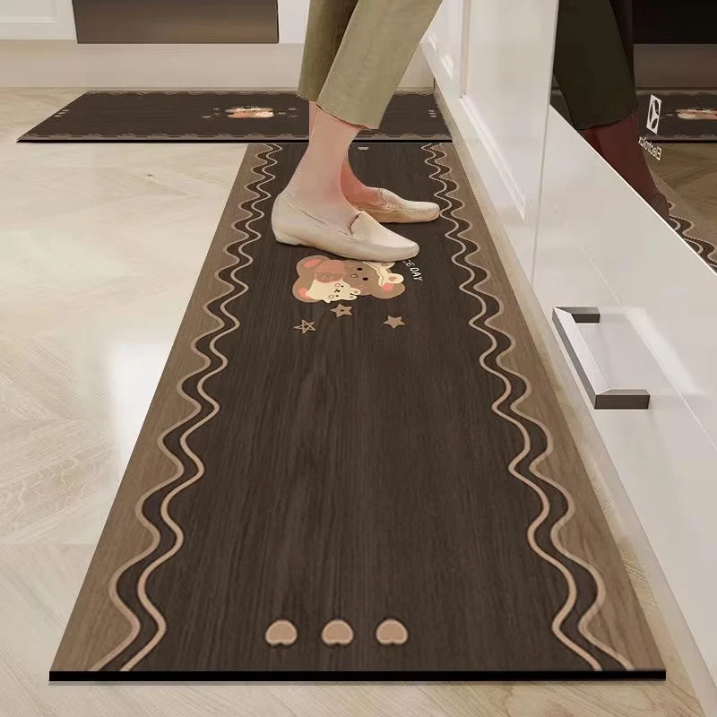 Kitchen Floor Mat Waterproof Non-slip Vinyl Carpet Pvc Kitchen Leather Rug Cartoon Wood Grain Carpets Alfombras De Cocina 바닥매트