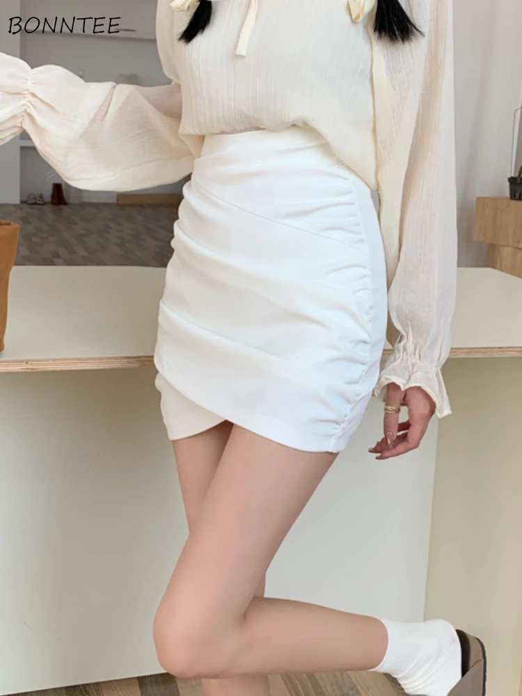 

Skirts Women Basic A-line All-match Irregular High Waist Summer Female Ulzzang Fit Soft Simple Fashion Casual Folds College Ins