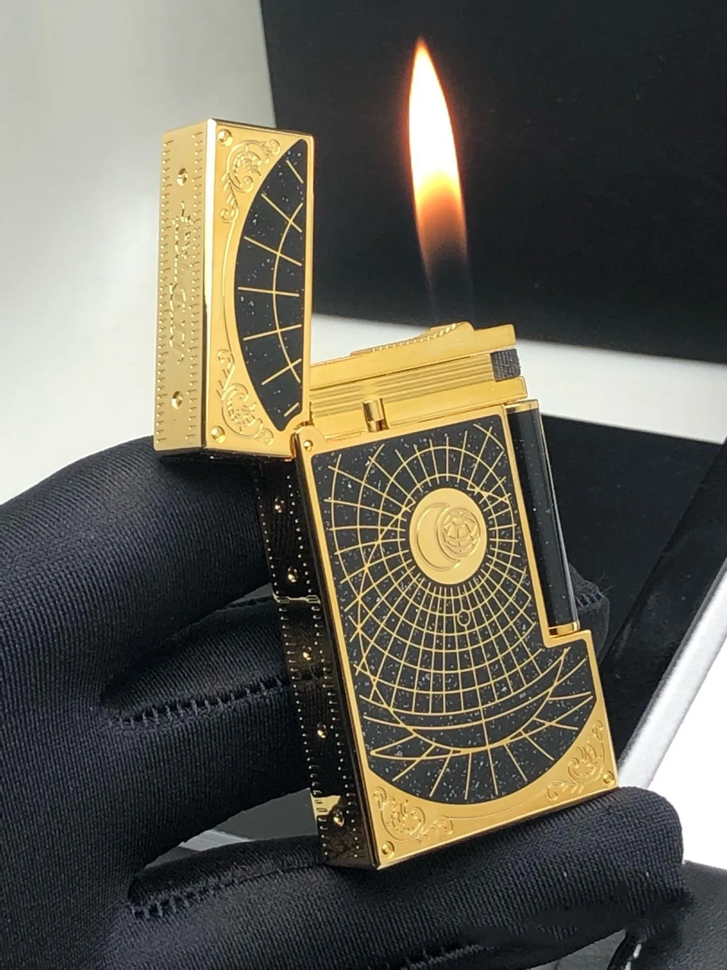 S.T. Dupont L2 Brass Star Astrology Engraved Lighter Collection