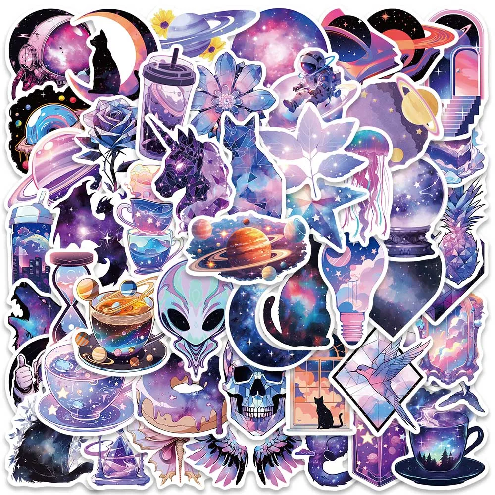 50pcs Ins Style Aesthetic Stickers Fancy Cartoon Starry Sky Waterproof Graffiti For Laptop Luggage Guitar Phone Vinyl Decals